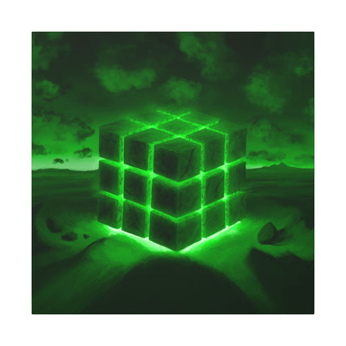 Ether Cube, Green | Stretched Matte Canvas Wall Art