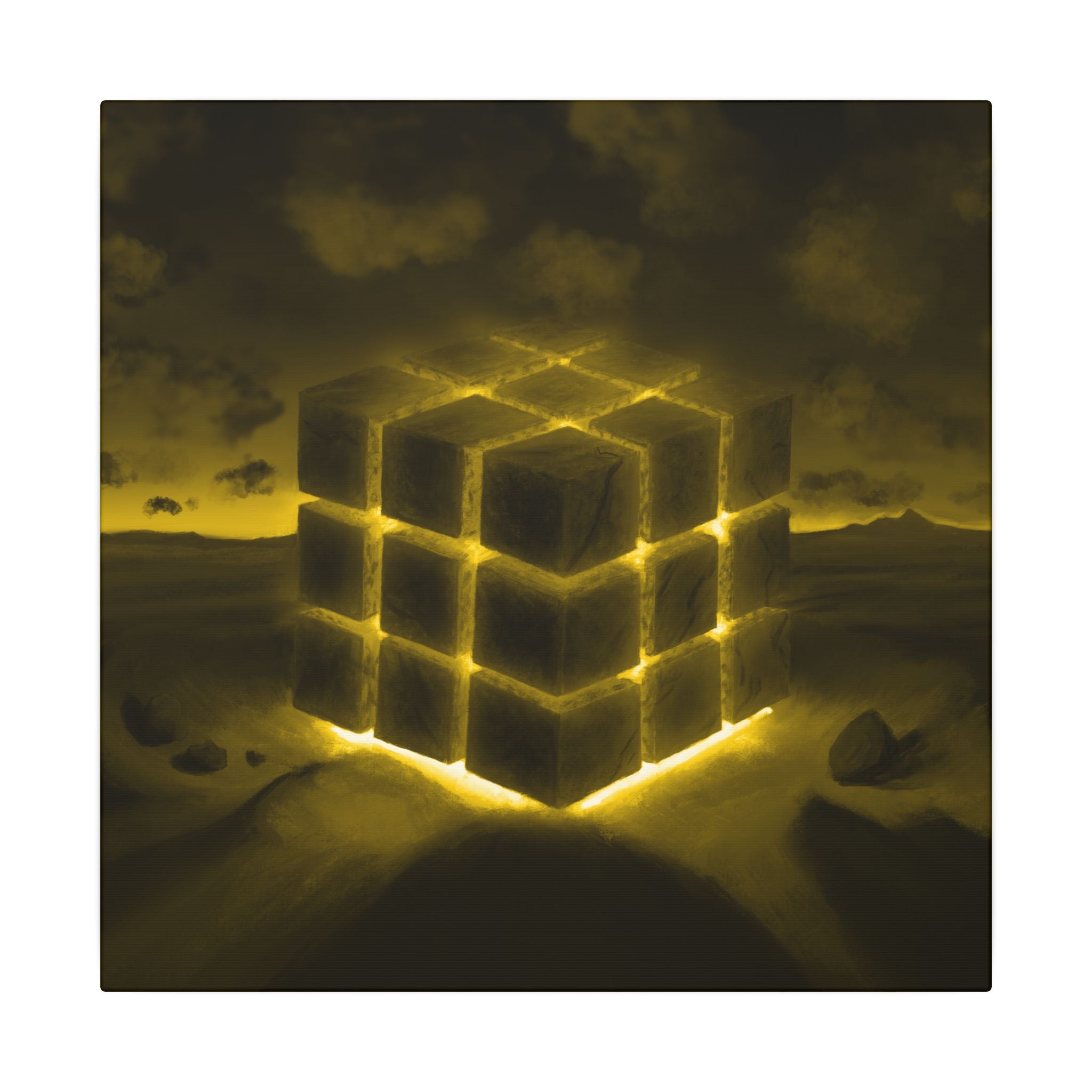Ether Cube, Yellow | Stretched Matte Canvas Wall Art