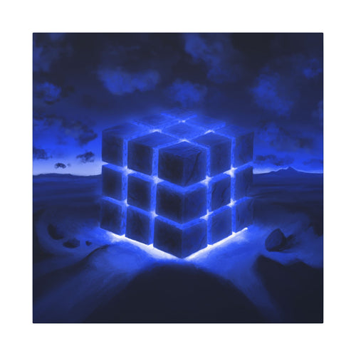 Ether Cube, Blue | Stretched Matte Canvas Wall Art