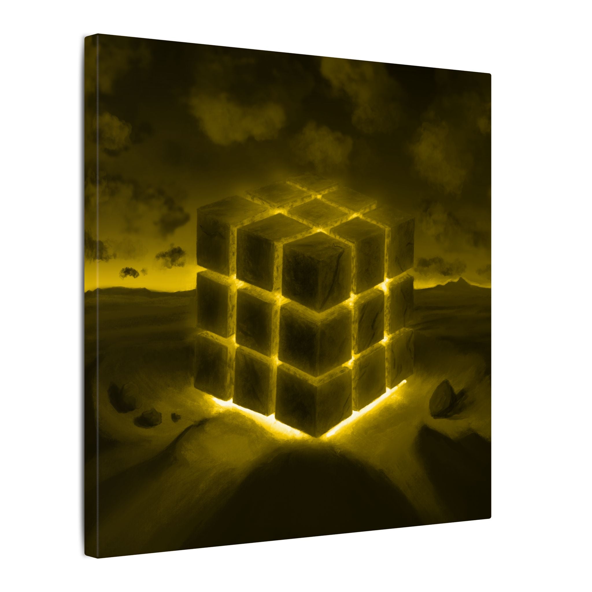 Ether Cube, Yellow | Stretched Matte Canvas Wall Art