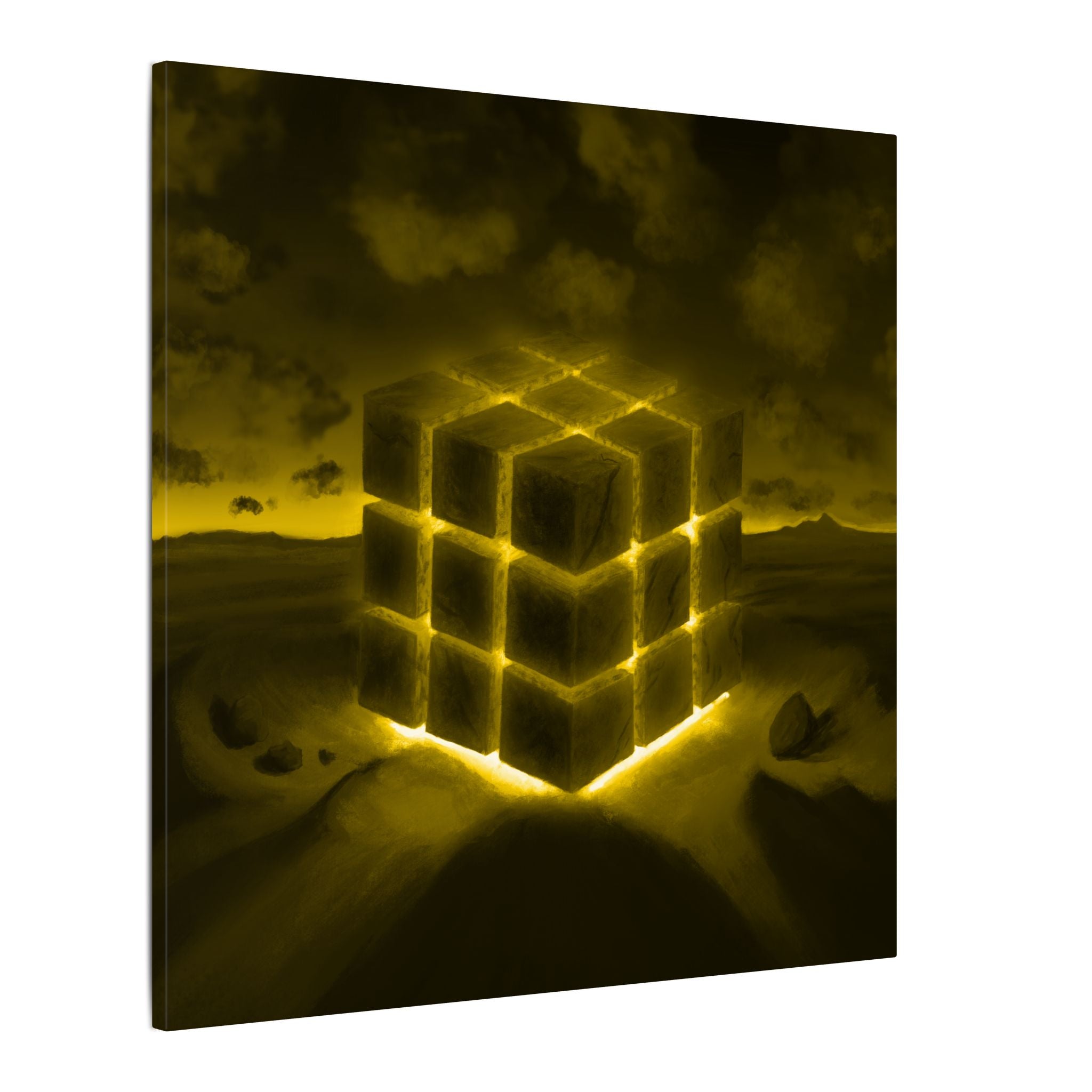Ether Cube, Yellow | Stretched Matte Canvas Wall Art