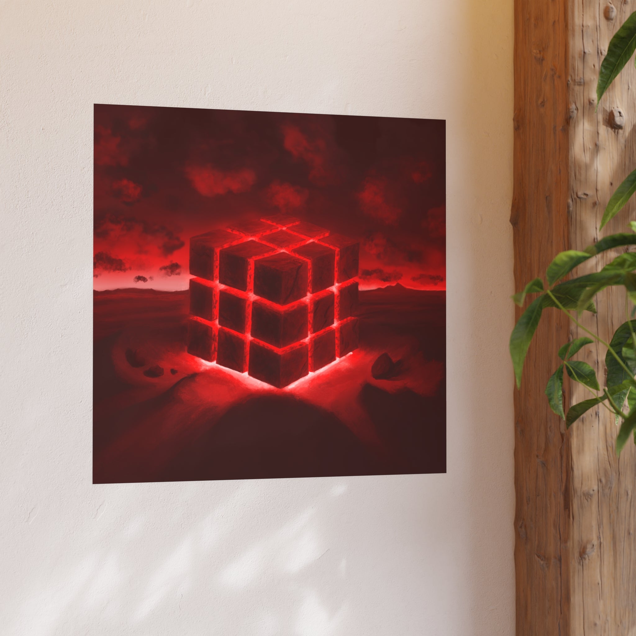 Ether Cube, Red |Poster Wall Print (Satin or Matte)
