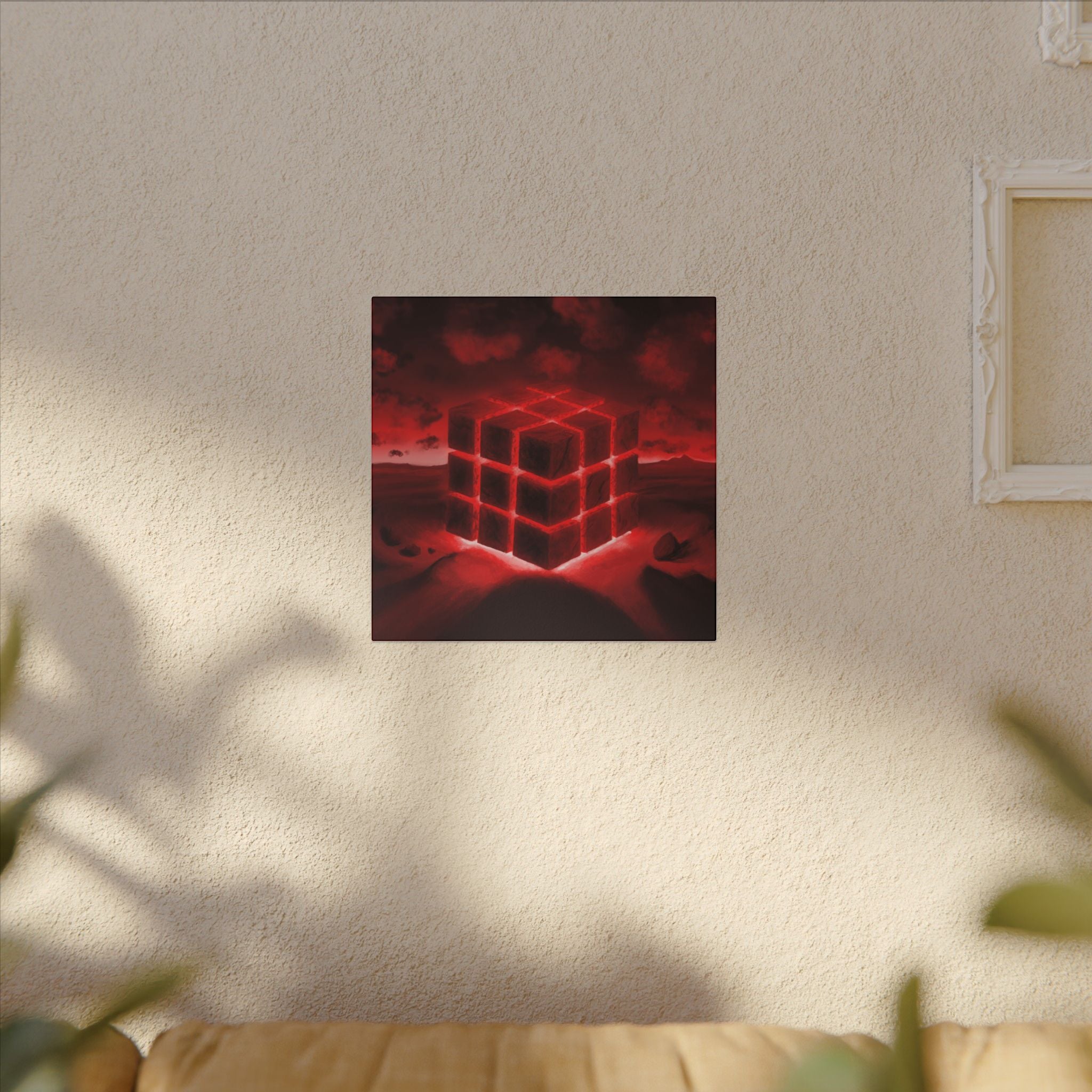 Ether Cube, Red | Stretched Matte Canvas Wall Art