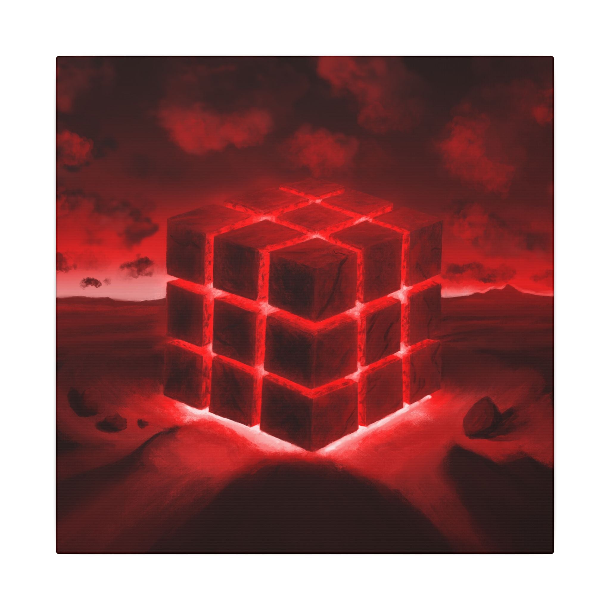 Ether Cube, Red | Stretched Matte Canvas Wall Art