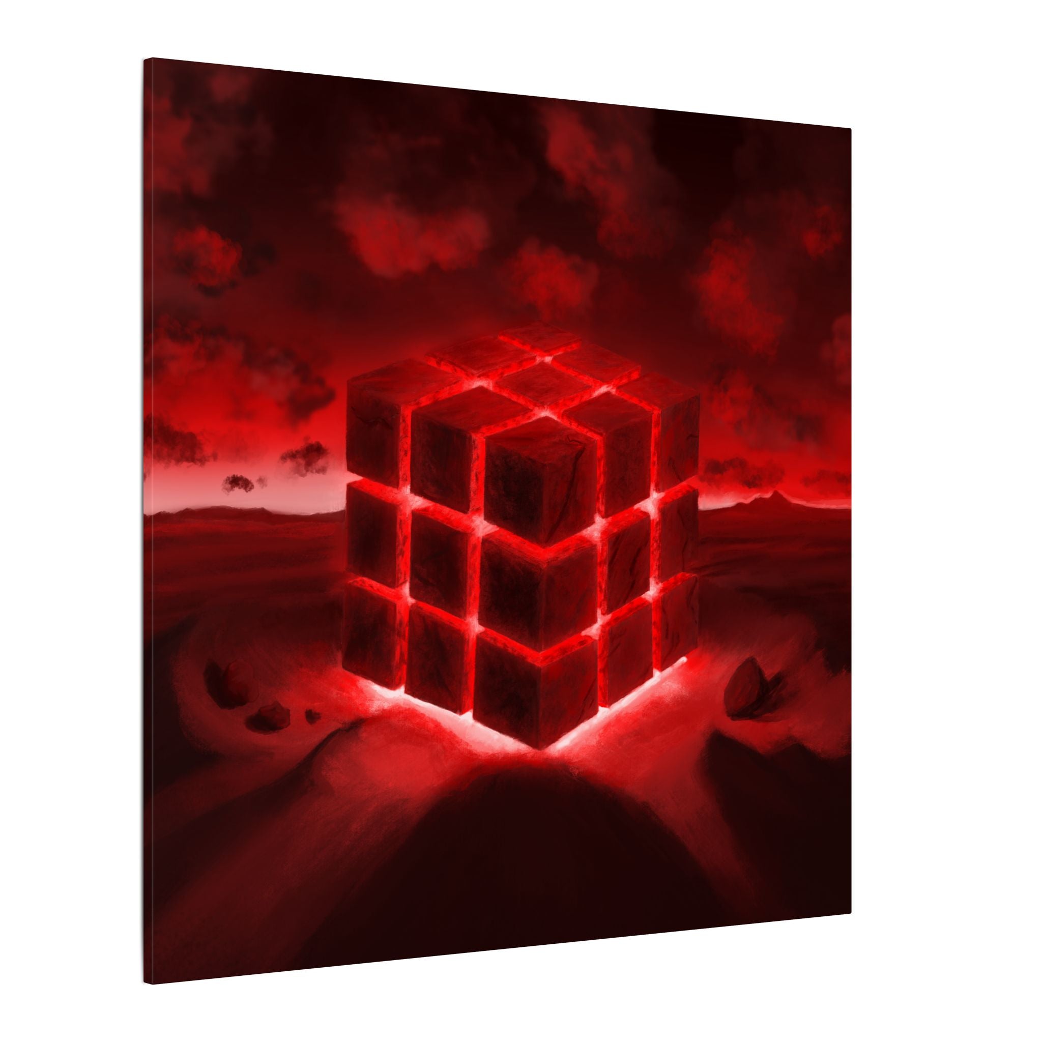 Ether Cube, Red | Stretched Matte Canvas Wall Art