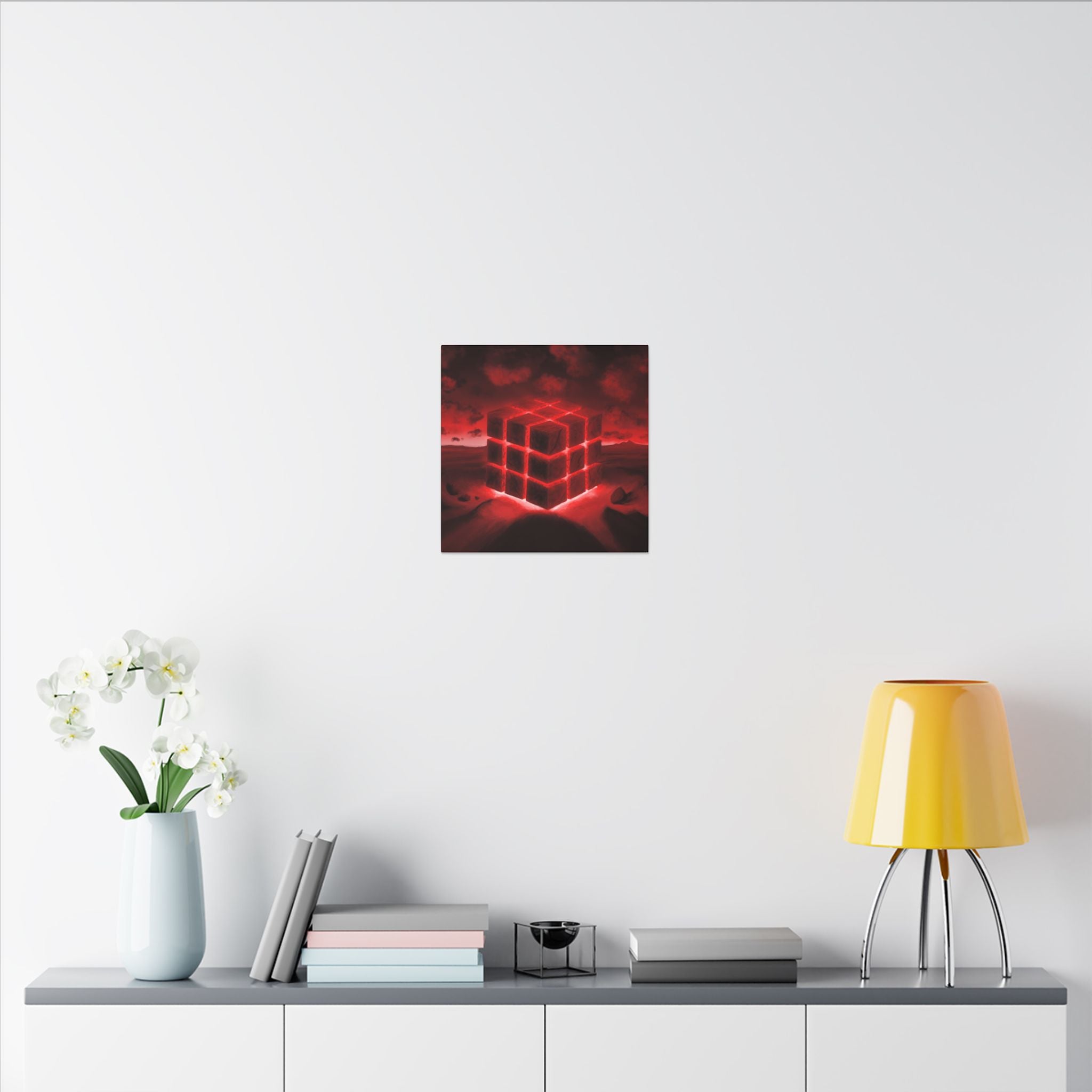 Ether Cube, Red | Stretched Matte Canvas Wall Art