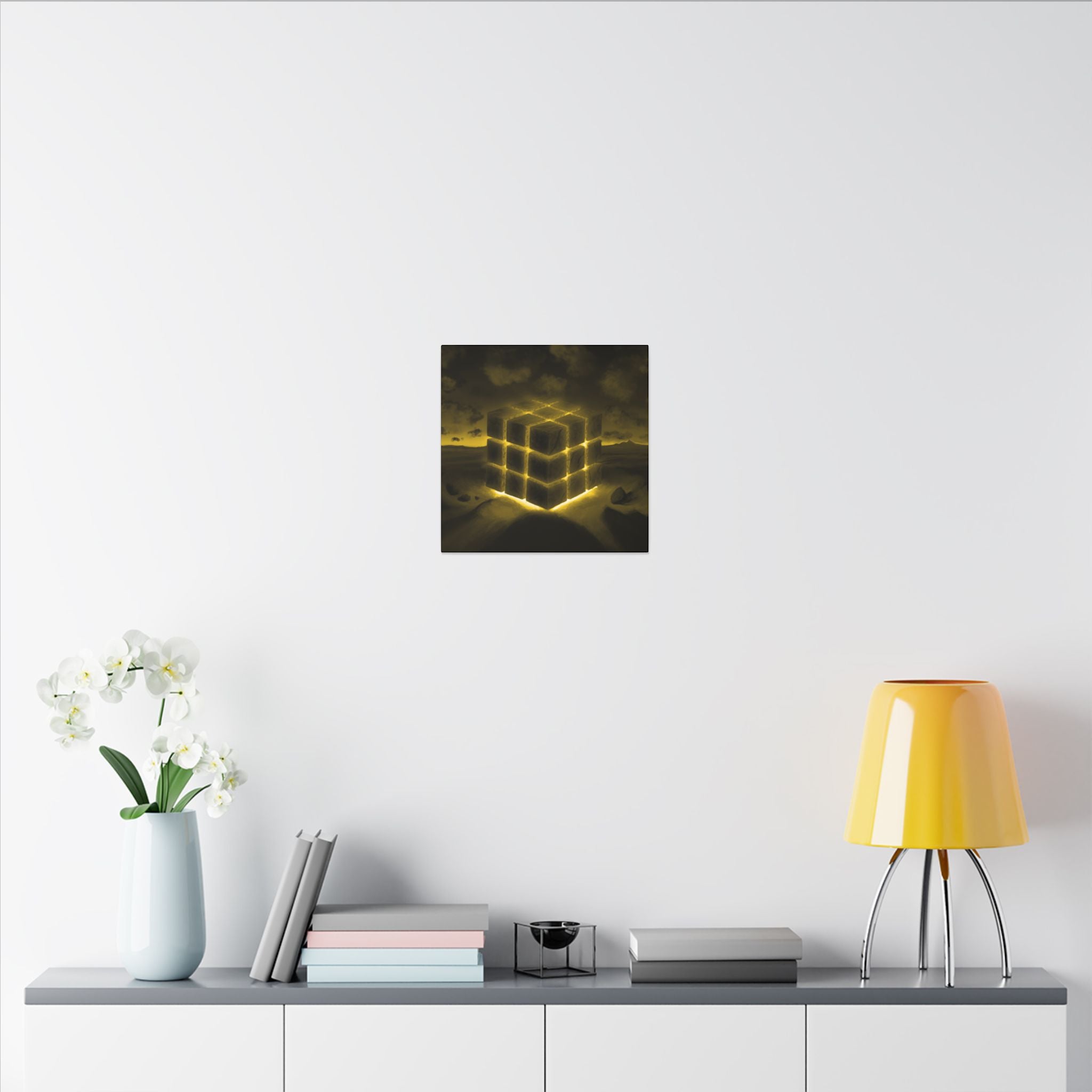 Ether Cube, Yellow | Stretched Matte Canvas Wall Art