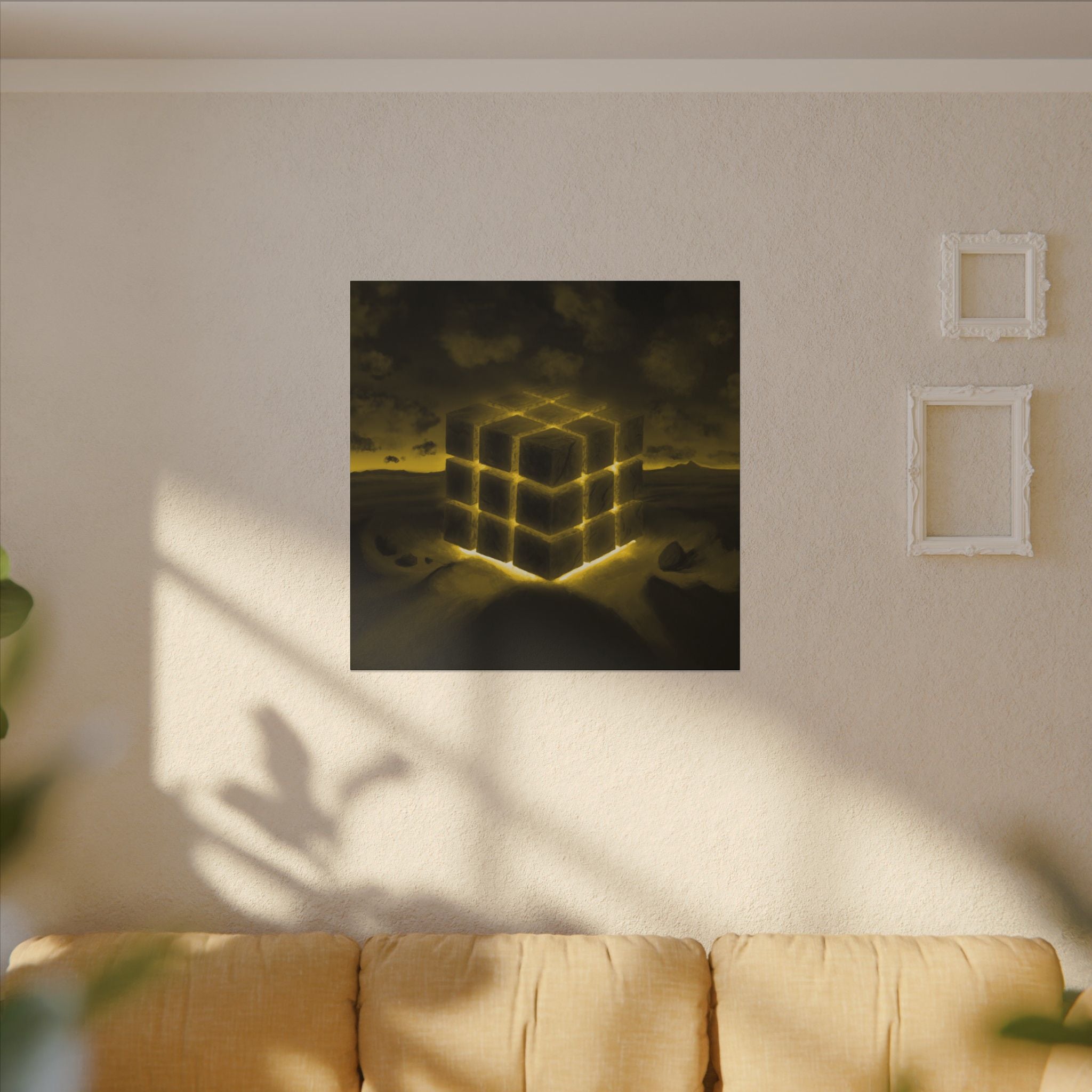 Ether Cube, Yellow | Stretched Matte Canvas Wall Art