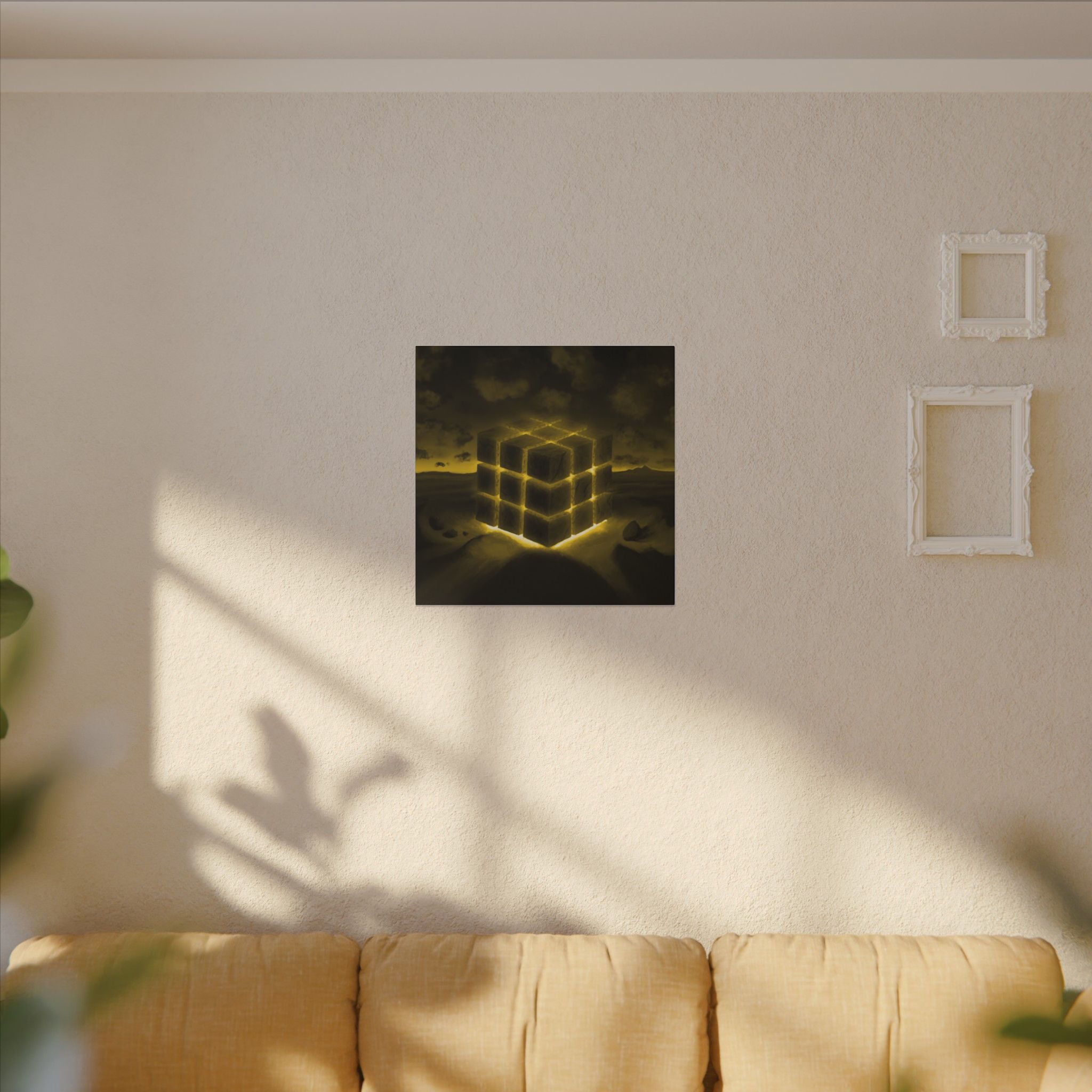 Ether Cube, Yellow | Stretched Matte Canvas Wall Art