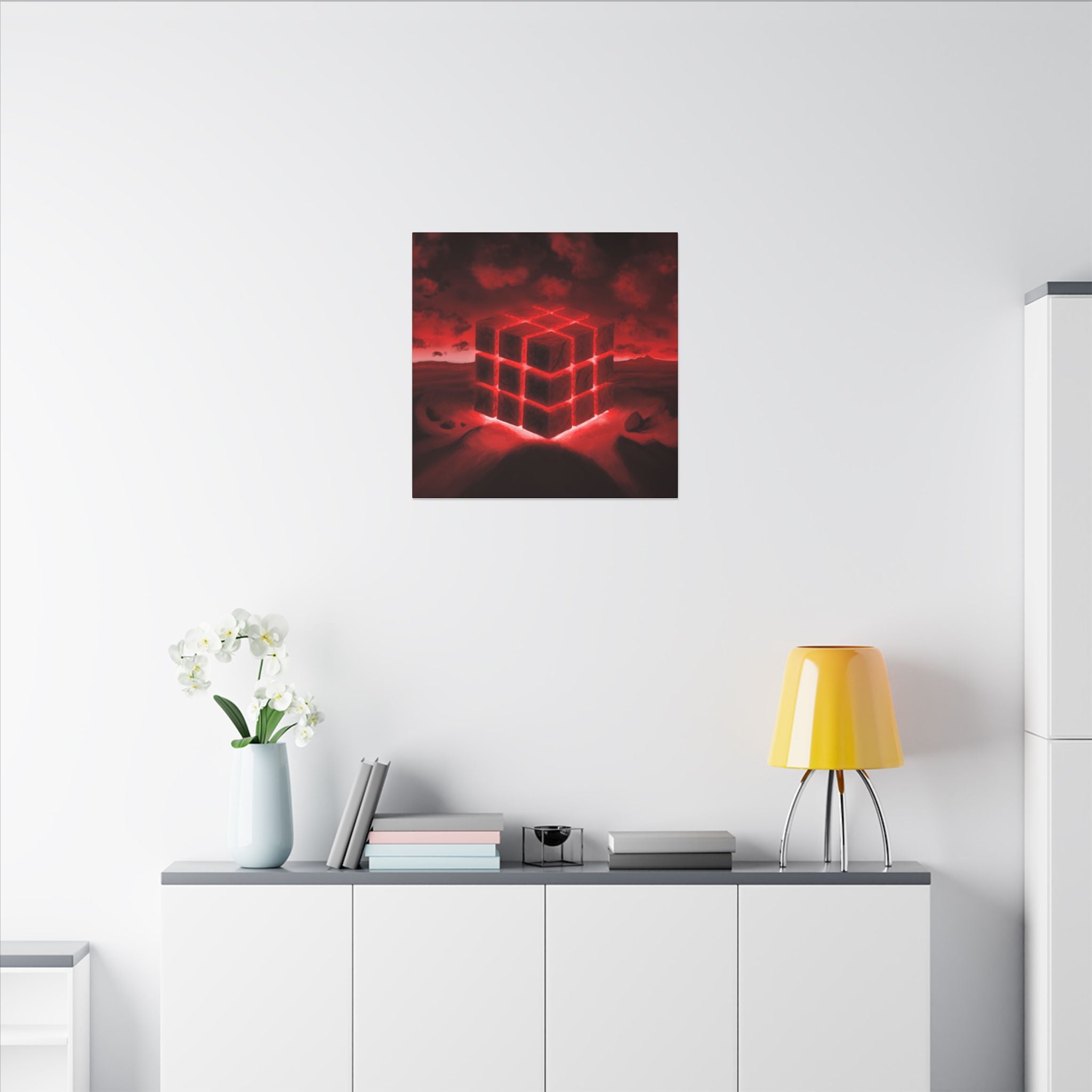 Ether Cube, Red | Stretched Matte Canvas Wall Art